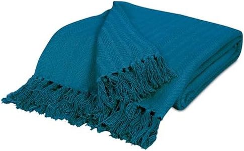 KOSTORICA Hand Made Knitted Pure Cotton Woven Herringbone Stripe Geometry Sofa Fringes Throw Blanket for Bedroom, Couch, Living Room (Teal Ferozi Blue - 50x60 Inches, Pack of 1 Pc)