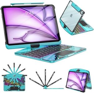 TSQQST Clear Wireless Keyboard Case for iPad Air 13 Inch (M4/M3/M2, 2026/2025/2024)/ iPad Pro 12.9" (6th/5th/4th/3rd Gen), 7-Color Backlit, Pencil Holder & Multi-Touch Trackpad, 360 Rotatable, Blue
