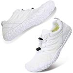 JIASUQI Womens Water Shoes Quick Dry Barefoot Rubber Sole for Swim Diving Surf Sports White, 6 Women/4.5 Men