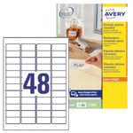 Avery L4736REV-25 Printable, Customisable Removable Mini Labels, 48 Labels Per A4 Sheet - White, 45,7 x 21,2 mm