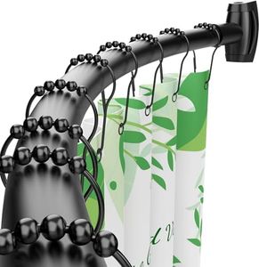 Bonpally Curved Shower Curtain Rod 43-72 Inches Adjustable, Aluminum Shower Rod Rustproof, Round Shower Curtain Rod, Curved Shower Rods for Bathroom, Bathtub, Stall, Black, Need to Drill