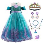 Mermaid Costume Kids Little Mermaid Ariel Costume With Accessories Princess Mermaid Dress For Girls Fancy Cosplay Party Outfits Halloween Carnival Costumes 4-5 Years,01 Green 110