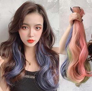 5 Pieces Natural Wave Highlight Clip In Hair Extensions, Natural Color Upgraded Synthetic Pantone Ash Grey Pink Blue Greeb Mauve Blonde Colors (E - Golden Blonde)