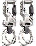 GABOX 2 Pack Keychain EDC Key Ring Key Chain Bottle Opener Auto Car Key Holder Tactical Carabiner Keychains with Clip Llaveros de Hombre Porte-Clés Gift for Men Women, Silver Color