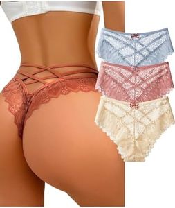 ZZSHLMY Womens Sexy Thongs Lace Panties Underwear Low Rise Plus Size Underpants Pack of 3, 3pack-a, X-Large