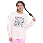 Lil Tomatoes Girls Regular Fit Minnie Mouse Printed Round Neck Cotton Fleece Sweatshirt Pink