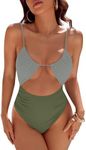 Blooming Jelly Womens One Piece Swimsuit Tummy Control Bathing Suit Sexy Flattering Cheeky High Cut Out Cute Ladies Swimwear (X-Large, Olive Green)