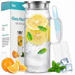 Yirilan Water Jug with Lid, 1.5 Litre Glass Water Jug, Hot and Cold Glass Pitcher Jug, Fridge Water Jug with Cleaning Brush, Water Carafe, Tea Pitcher, Beverage Pitchers