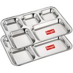 Parage 2 Pieces Stainless Steel 5- Compartment Thali Set/Dinnerware/Dinner Plate Set/ 5 in 1 Partition Thali/Kitchenware for Home, Restaurants, Famliy Use, Bhojan Thali (Silver)