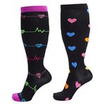 2 Pairs Plus Size Compression Socks for Women Men, Extra Wide Calf Large Knee High Stockings, 20-30 mmHg Sports Socks for Travel Yoga, Running