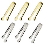 6PCS Ice Tongs Mini Sugar Tongs 4.25Inch Tongs for Serving Food Small Serving Tongs, Kitchen Tongs for Appetizers,Tea Party, Coffee Bar, Desserts by Sunenlyst (Silver and Gold)