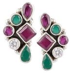 Handicraft Fashion Point Pure 92.5 Sterling Silver Emerald And Ruby Stud Earrings For Girls & Women