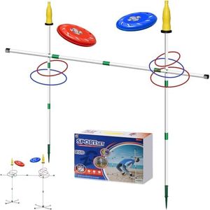 SETOXYX Outdoor 4 in 1 Flying Disc Game Set - Bottle Drop & Ring Toss Game - Limbo and Jump Game - Outdoor Game Set for Lawn Beach Camping with Friends Family Kids Dog,Birthday Gift for Boys Girls
