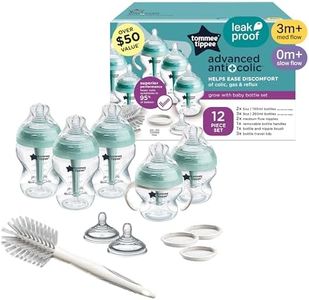 Tommee Tippee Advanced Anti-Colic 12 Piece Set, 5 oz and 9 oz BPA Free Bottles, Newborn 0+ months, Includes Slow & Medium-Flow Breast-Like Nipples and Bottle Handles and Cleaning Brush