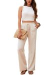 Beautiful Nomad Women's Linen Pants High Waisted Straight Pant Casual Flowy Wide Leg Drawstring Trousers with Pockets, Beige, X-Large