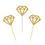 Topoox 100 Pack Glitter Gold Diamond Cupcake Topper Cake Picks for Wedding Engagement Bridal Shower Party Decorations