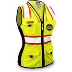 KwikSafety FIRST LADY Safety Vest for Women [SNUG-FIT] 9 Pockets, Class 2 Custom High Visibility Reflective ANSI OSHA Fitted Construction Work PPE/Yellow Small