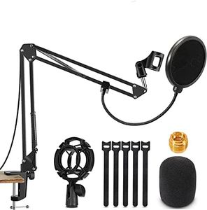 Audio Array Microphone Boom Arm Stand, 70cm Adjustable Suspension Scissor Stand with Shock Mount, Pop Filter, Desk Clamp, 3/8" to 5/8" Adapter & 4 Cable Ties | AA-06