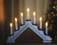 Garden Mile Silver Wooden Christmas Candle Bridge - Festive Traditional LED Lights Flameless Candles Large Christmas Decorations Indoor Living Room, Window Decoration Candlebridge