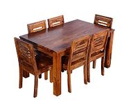 SB Furniture Solid Sheesham Wood Dining Table 6 Seater with 6 Cushion Chairs for Dining Room Living Room Home | Wooden Kitchen Six Seater Dinning Table Set for Office Resturants | Brown Finish