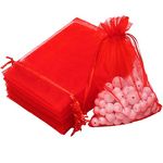 DMS RETAIL Net Fabric Drawstring Pouch for Dry Fruits Packing, Organza Shagun Potli, Wedding Party Favor Gift Bags 7X9 CMS 30 PCS (RED)