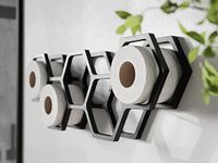 Toilet paper holder bathroom shelf Bathroom decor toilet paper shelf wood holder for toilet paper honeycomb (Black)