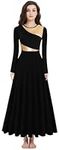 TLMNU Women Worship Liturgical Dance Dress Full Length Church Robe Modern Praise Dance Dress Lyrical Headwear, Black, Large