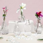 ABOUT SPACE Glass Bud Flower Vase – Pack of 5 Clear Glass Centrepiece for Mini Flowers-Antique Collections for Wedding Decorations Sturdy Textured Drop Shape Table Top Decor for Home, Restaurants