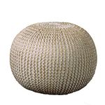 L.R. Resources POUFS08125BNG1814 Fairbanks Bone Gold Knitted Pouf Ottoman 1'4" X 1'8" Ivory