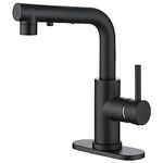 CREA Bar Sink Faucet, Pull Out Kitchen Sink Faucet, 360° Swivel Prep Sink Faucet Small Kitchen Faucet with 4 Inch Deck Plate, Black