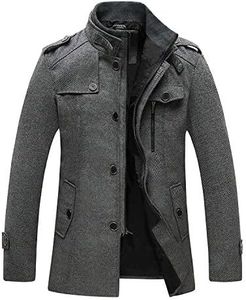 wantdo Men's Long Peacoat Military Winter Coat Windproof Wool Jacket Grey X-Large