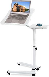 Tatkraft Like Tavolo Porta Laptop su Ruote, Bianco, Regolabile in Altezza con Piattaforma per Mouse 67 X 52 X 70-99.5 cm