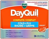 Vicks DayQuil COMPLETE Cold and Flu Symptom and Congestion Relief LiquiCap, Non-Drowsy Daytime Relief for 9-Symptoms, 36ct