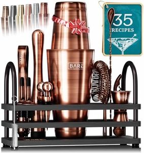 BARE BARREL® Cocktail Making Kit | 14-Piece Bartender Kit Cocktail Shaker Set Maker | Display Stand & 35 Recipe Cards | Mixology Cocktail Gift Set (800ml/28oz Boston Shaker, Copper/Black)