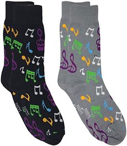 Foozys Men’s Crew Socks | Fun Fancy Musical Notes Themed Fashion Novelty Socks | 2 Pairs Included in Two Colors, Black, 10-13