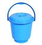 Kuber Industries Unbreakable Plastic Durable & Lightweight Strong Bathroom Bucket with Lid and Handle,13 LTR. (Sky Blue)