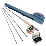 8 Fans Fly Fishing Rod and Reel Combos with 4-Sections Portable Fly Rod and CNC-machined Aluminum Alloy Fly Reel,Fly Fishing Complete Starter Package (9ft 5/6wt)