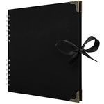 Bstorify Square Scrapbook Photo Albums 60 Pages (21 x 21 cm) Black Thick 250gsm Kraft Paper Scrap Book, Ribbon Closure - Ideal for Your Scrapbooking Albums, Art & Craft Projects (Black 21 x 21 Cm)