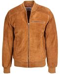 House Of Leather Mens Real Suede Bomber Jacket Baseball Varsity Style Reg (XL, Tan)