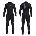 Owntop Full Wetsuit 3mm Neoprene Diving Suits for Men, Thermal Thicken Swimwear Long Sleeve UV Protection Back Zip Jumpsuit for Scuba Snorkeling Surfing Swimming Water Sports,Black L