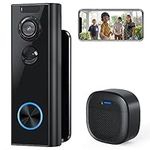 Wireless Video Doorbell Camera with Chime & Multi-Angle Bracket, 1080P, Battery-Powered, No Monthly Fees, 2.4GHz WiFi, Alexa Compatible