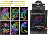 6 Large A4 Rainbow Engraving Scratch Art Boards Scraper Foil Kits - 6 Individual Beautiful Designs to Scratch Magic Scratch Art Paper Activity Kit for Kids and Adults, Includes 6 Styluses