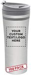 Personalized 15 oz. Mia Insulated Stainless Steel Travel Mugs - 100 pack Custom Text, Logo - Grey