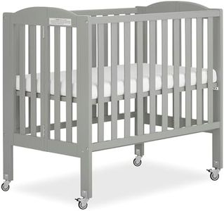 Dream On Me 2-in-1 Folding Portable Compact Mini Baby Crib in Cool Grey, GreenGuard Gold & BSA, US Patented Flat Folding System, Locking Wheels, 1″ Mattress Pad, Space-Saving Quck Fold Easy Storage