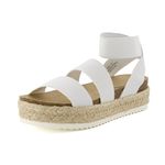 CUSHIONAIRE Women's Melissa Espadrille Platform Wedge Sandal, White, 6.5