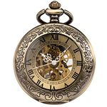 ManChDa Mechanical Pocket Watch for Men/Women Special Magnifier Half Hunter Double Open Case Roman Numerals with Chain