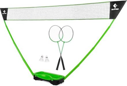 Outtec Set de Badminton 2 Raquettes, 2 Volants, 1 Filet avec poteaux, 1 Mallette - Jeu pour Enfants et Adultes - pour extérieur, Jardin, Plage