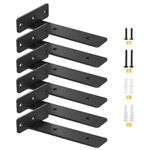 YFCVIP Floating Shelf Brackets 10 Inch, Heavy Duty Wall Mounted Shelf Brackets for Shelves Thick Industrial Black Iron Metal Corner Brace Support with Hardware | DIY Open Shelving (6 PCS)