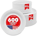 Stock Your Home (600 Pcs 6 Inch + 9 Inch Paper Plates Uncoated Combo Pack, 300-Count Each, for Everyday Use, 9" Large and 6" Small White Paper Plate Bulk Set