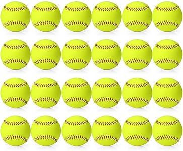 24 Pack Yellow Sports Practice Softballs, Official Size and Weight Slowpitch Softball, Unmarked Leather Covered Youth Fastpitch Softball Ball Training Ball for Games, Practice and Training, 12 Inch